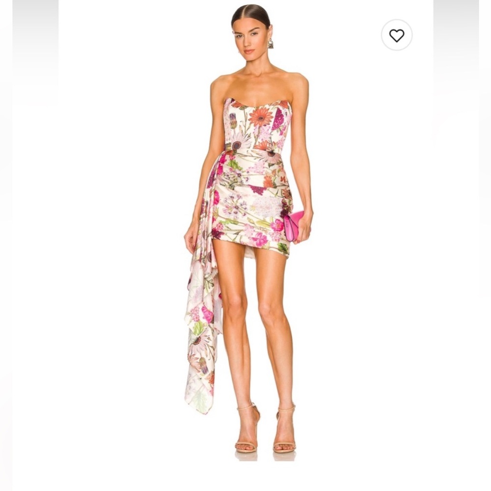 Katie May Floral Strapless Mini Dress in Pink and Cream